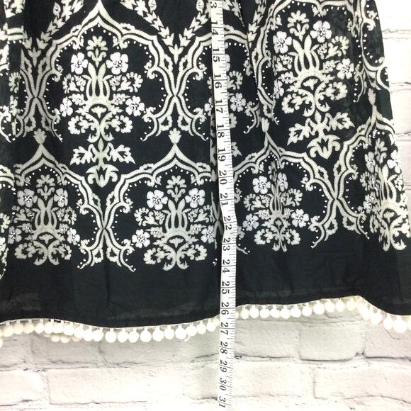 Ann Taylor LOFT Floral Beaded Pleated Pom Pom Hem A-line Skirt Black Size 10 - Picture 9 of 9